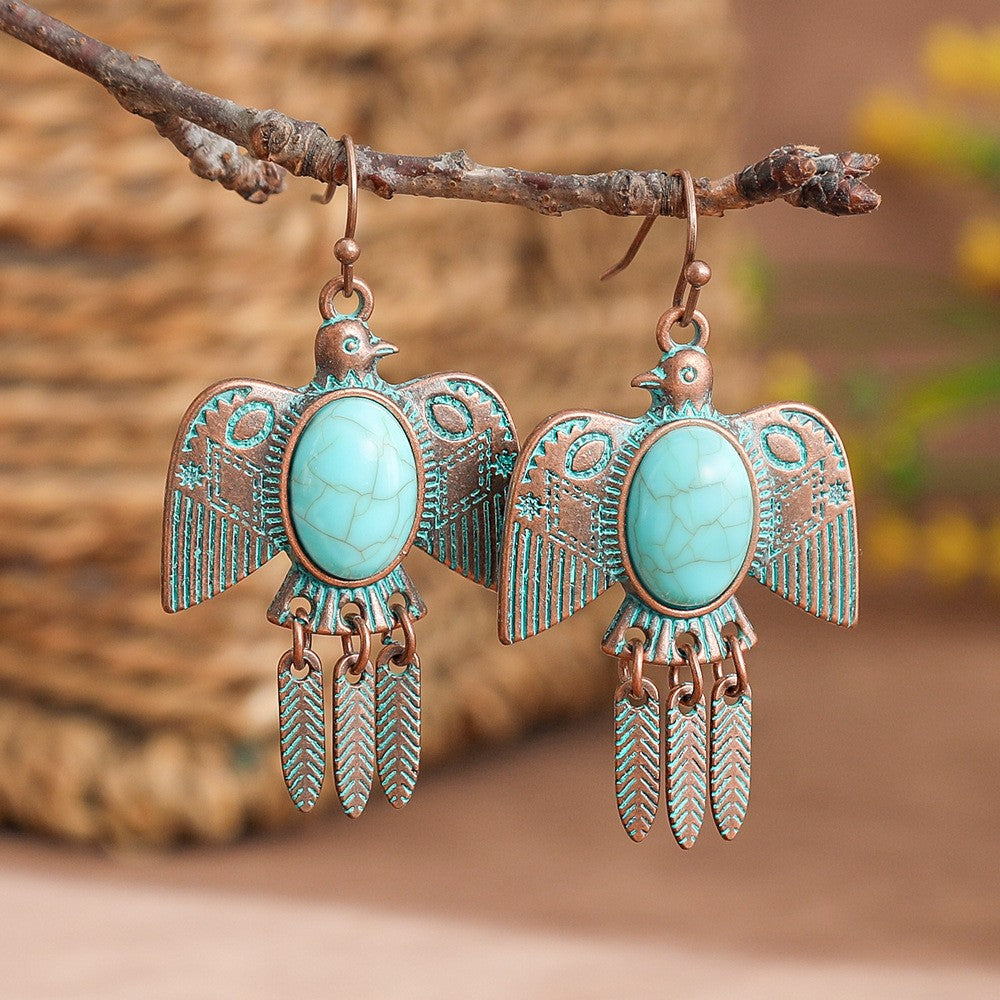 Boho Vintage Turquoise Fan Tassel Earrings