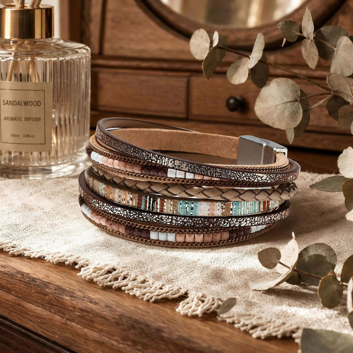 Boho Vintage Woven Leather Wrap Bracelet