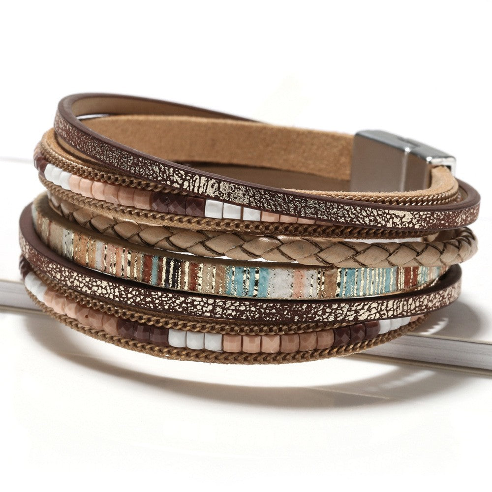 Boho Vintage Woven Leather Wrap Bracelet