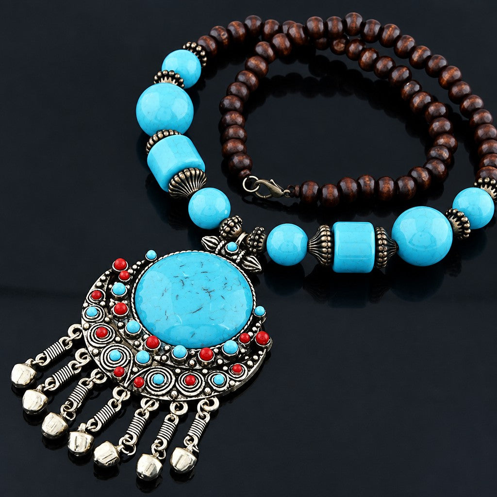 Boho Turquoise Stone Bell Pendant Necklace