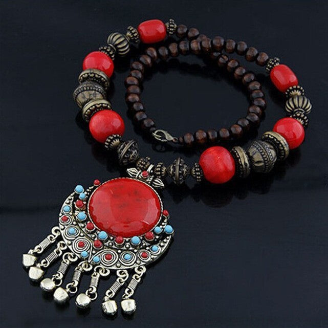 Boho Turquoise Stone Bell Pendant Necklace