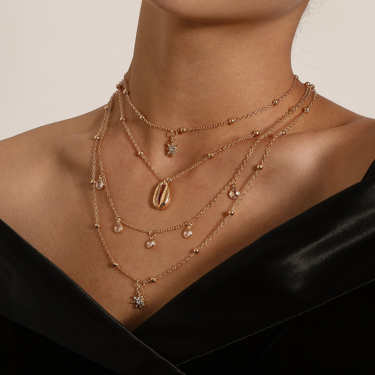 Dainty Multi-Layer Shell & Star Necklace