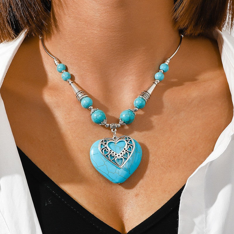 Boho Turquoise Filigree Heart Necklace