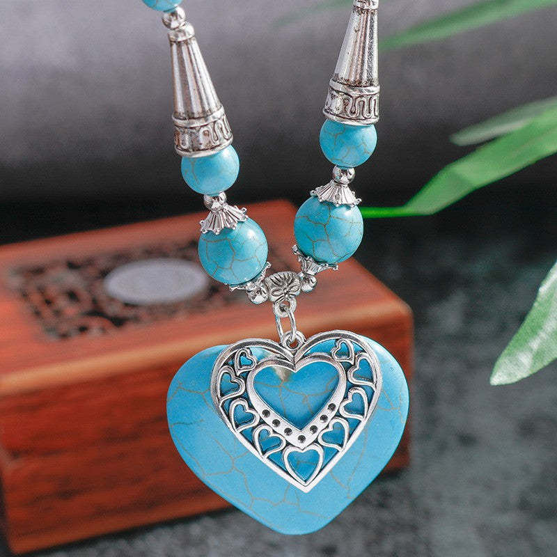 Boho Turquoise Filigree Heart Necklace