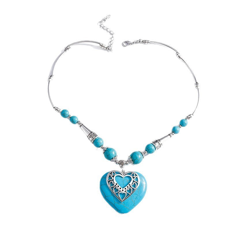 Boho Turquoise Filigree Heart Necklace