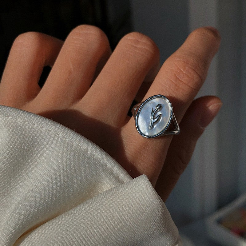 Dainty Mother of Pearl Leaf Signet Ring