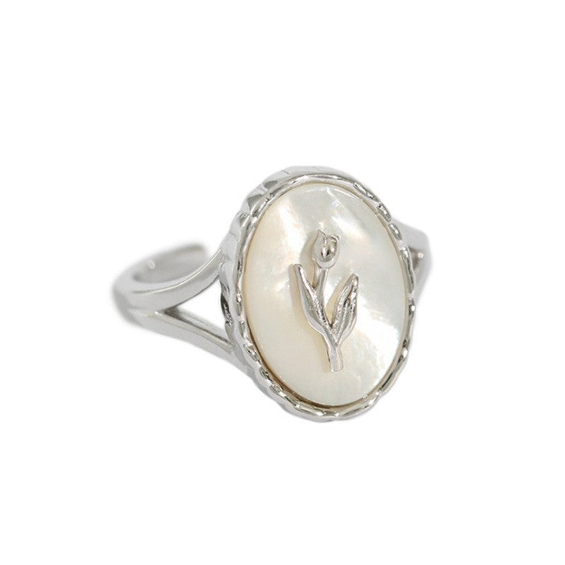 Dainty Mother of Pearl Leaf Signet Ring