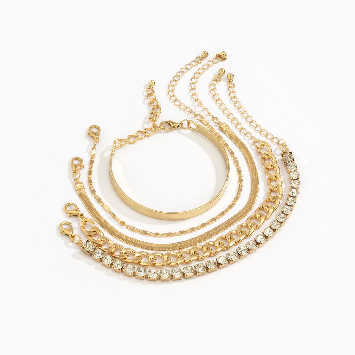 Classy Rhinestone & Mixed Chain Bracelet Set