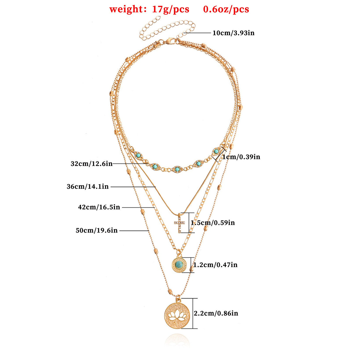 Boho Layered Turquoise Cross Medallion Necklace
