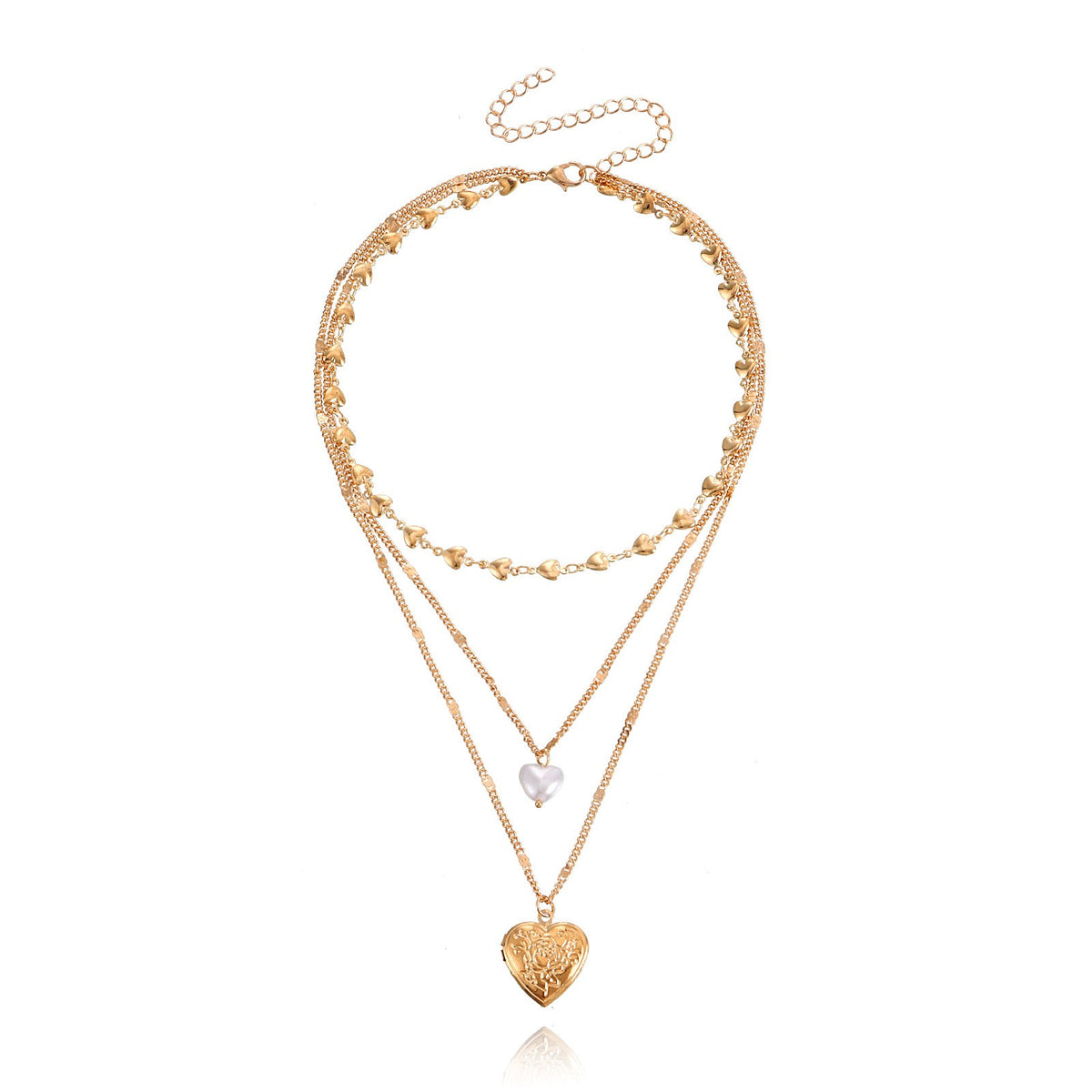 Romantic Multi-Layer Faux Pearl Heart Locket Necklace