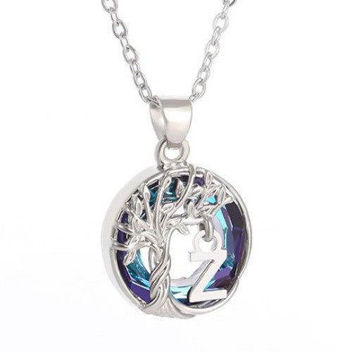 Elegant Blue Crystal Tree Initial Necklace