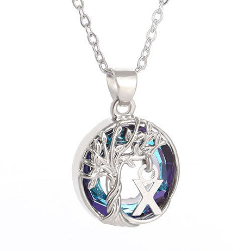 Elegant Blue Crystal Tree Initial Necklace