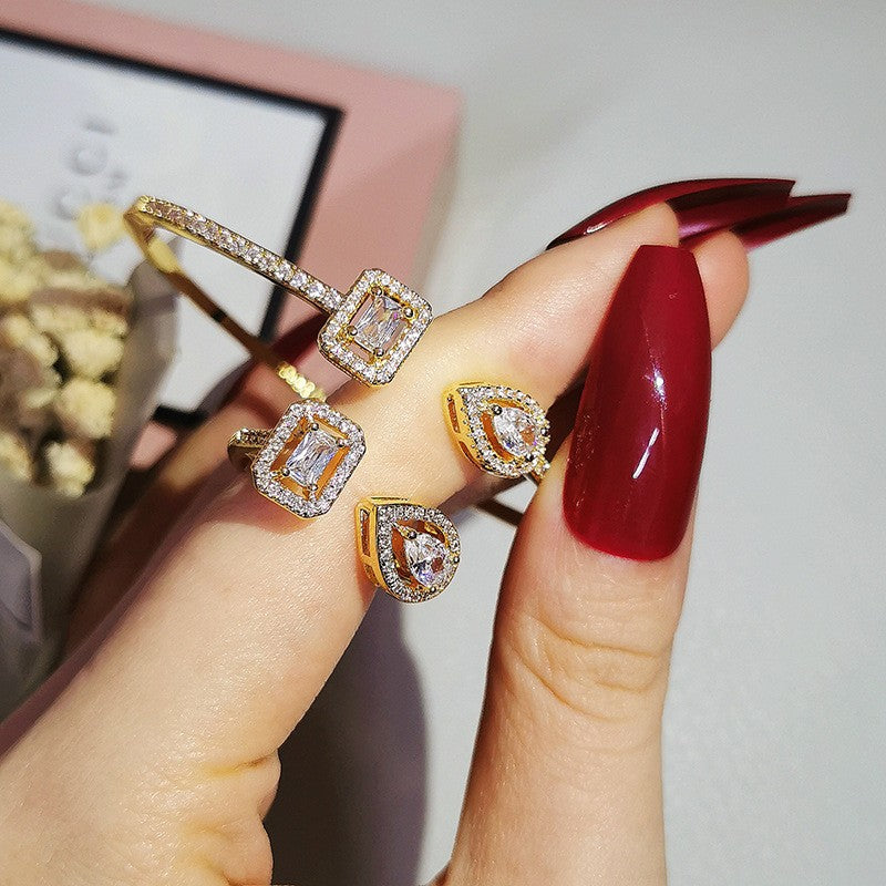 Classy Mixed Shape Zirconia Ring & Bangle Set