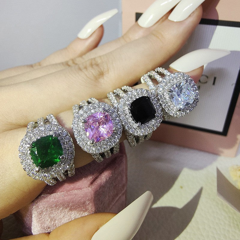 Classy Square Halo Statement Ring