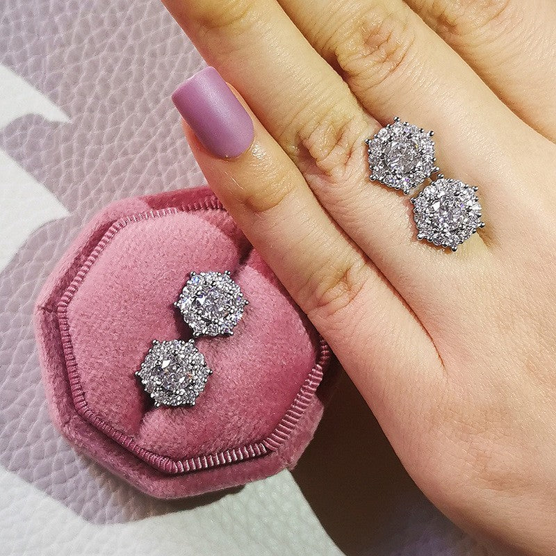Classy Round Crystal Halo Stud Earrings