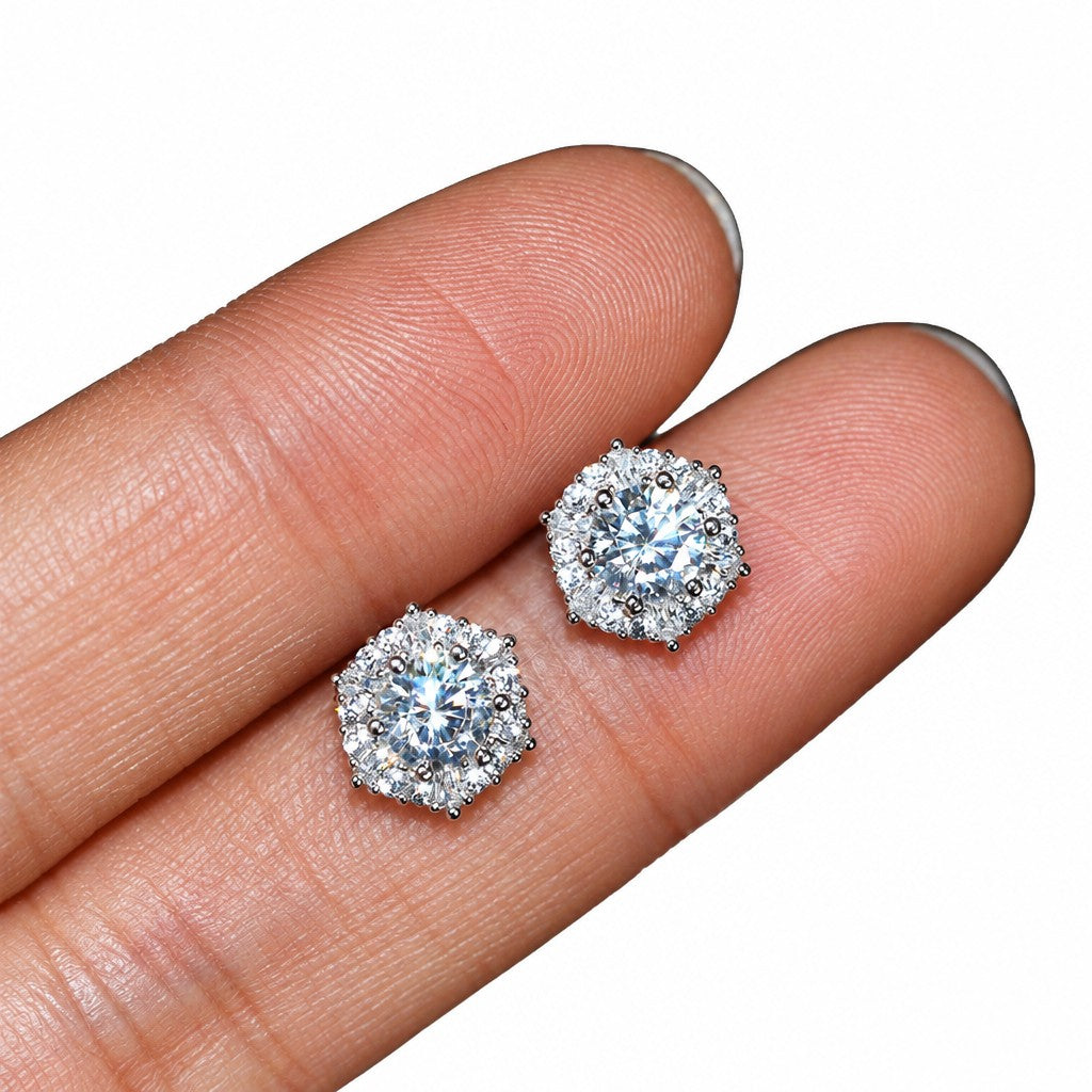 Classy Round Crystal Halo Stud Earrings