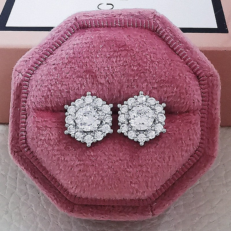 Classy Round Crystal Halo Stud Earrings