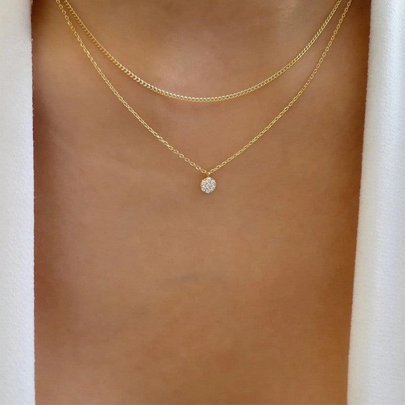 Dainty Layered Heart & Solitaire Necklace