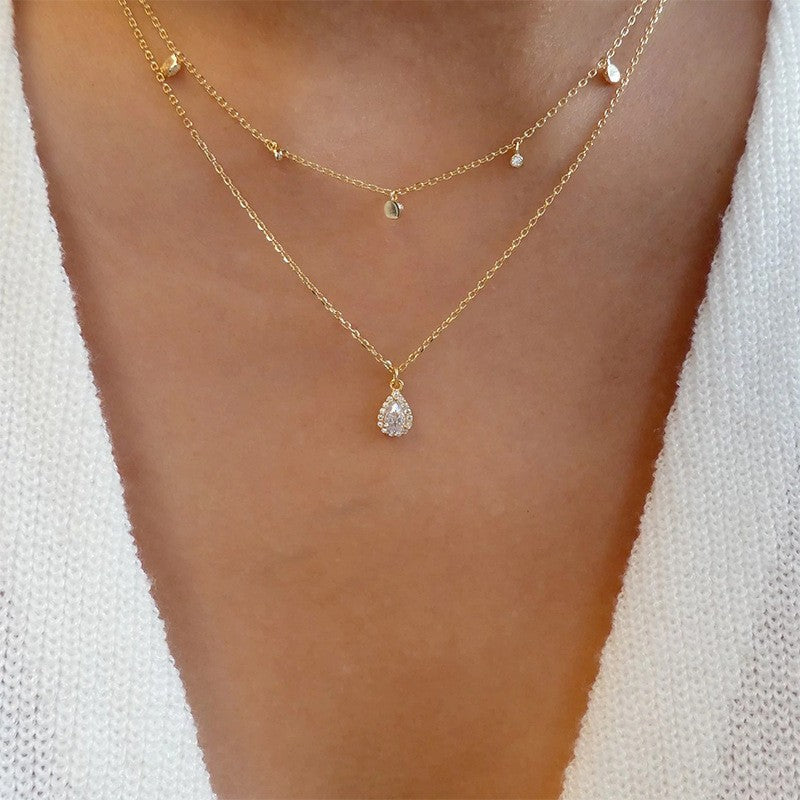 Dainty Layered Heart & Solitaire Necklace