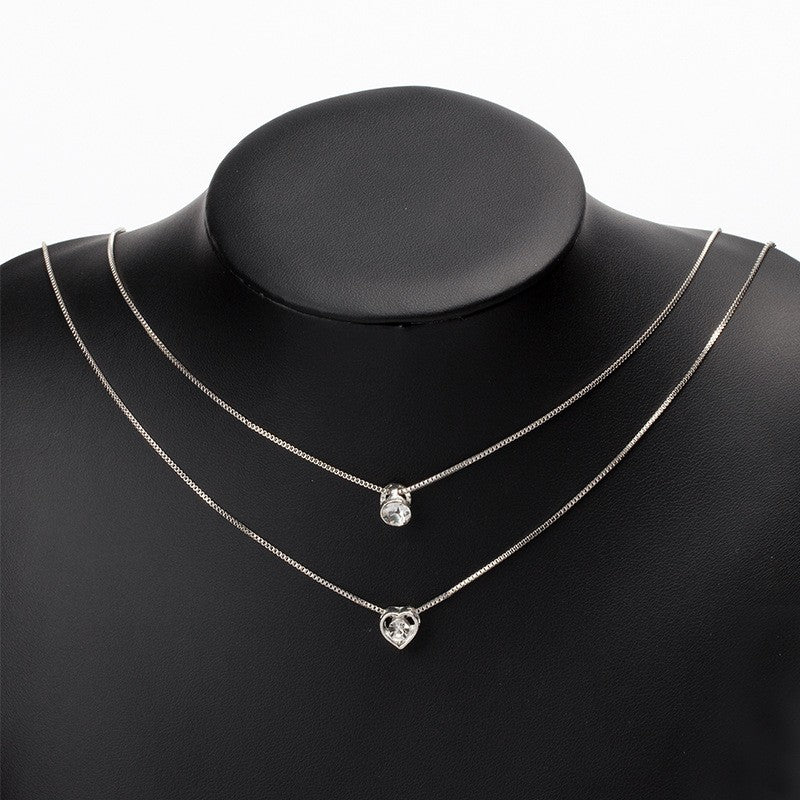 Dainty Layered Heart & Solitaire Necklace