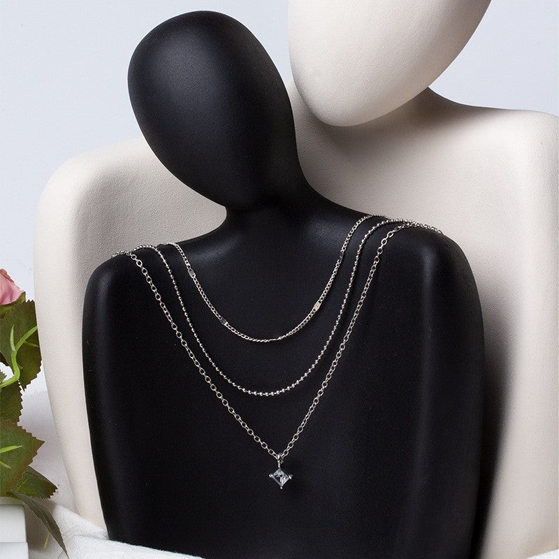 Dainty Layered Heart & Solitaire Necklace
