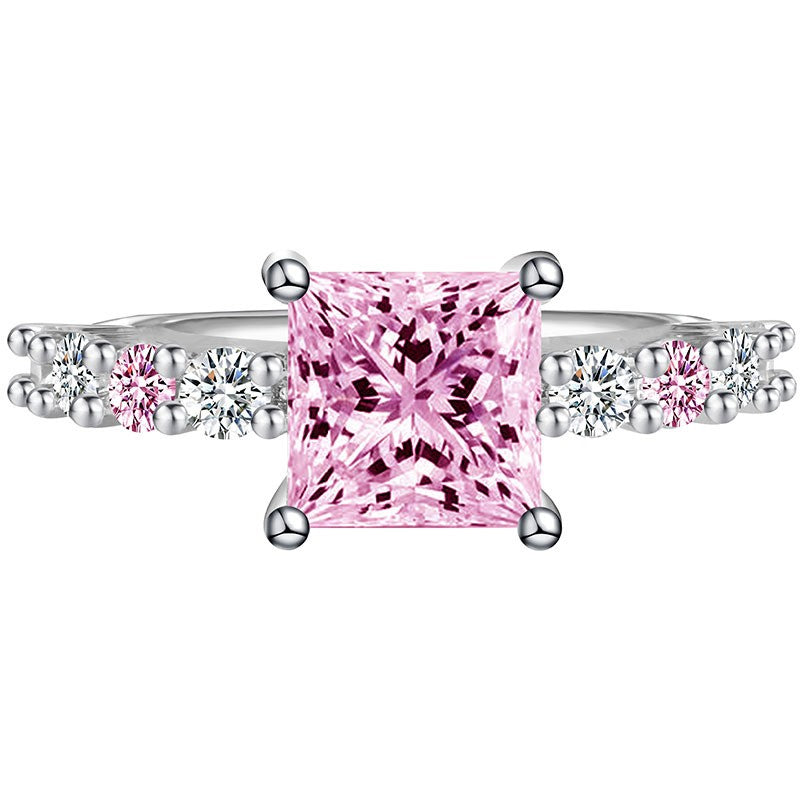 Romantic Pink Geometric Zirconia Ring Set
