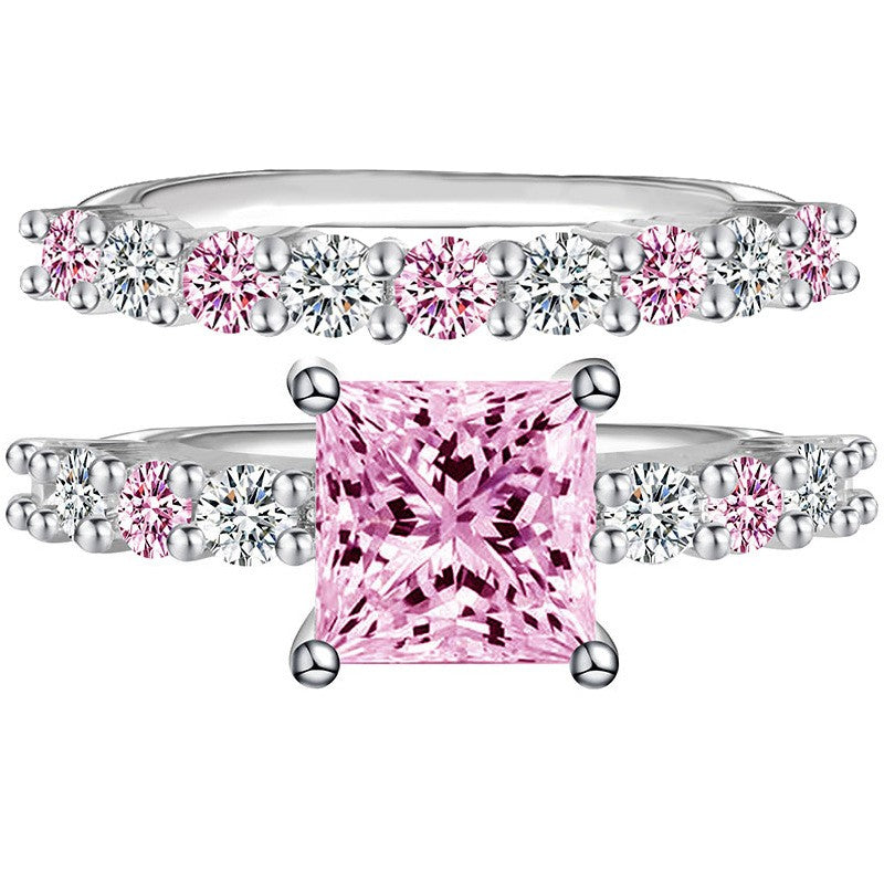 Romantic Pink Geometric Zirconia Ring Set