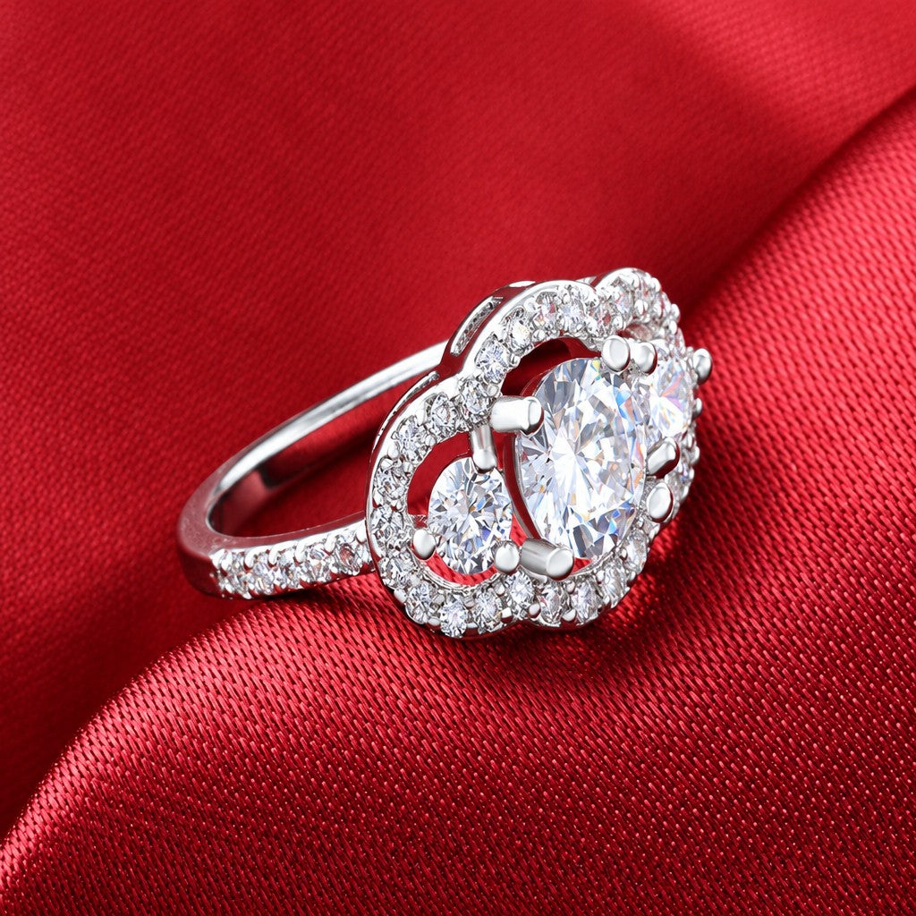 Classy Three Stone Halo Ring