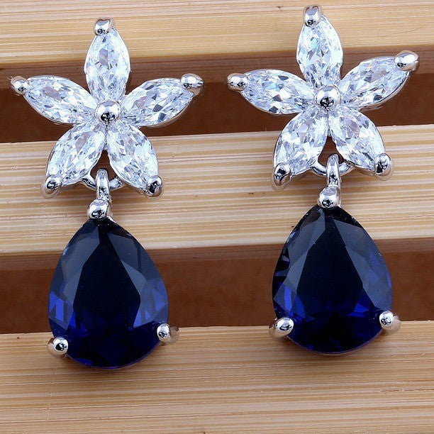 Romantic Blue Floral Teardrop Earrings