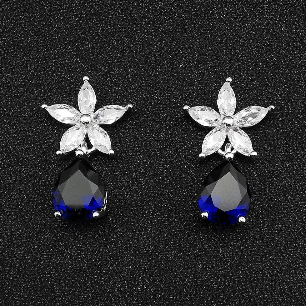 Romantic Blue Floral Teardrop Earrings