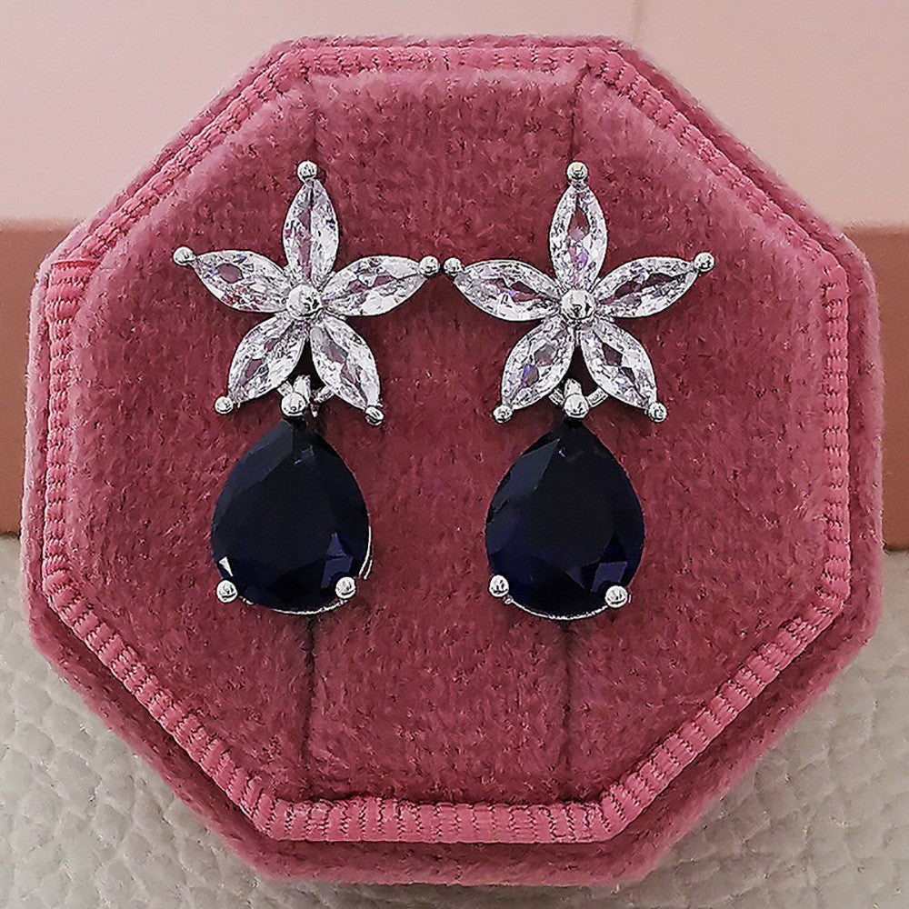 Romantic Blue Floral Teardrop Earrings