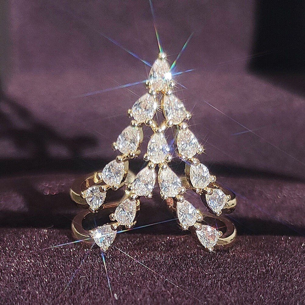 Classy Pear Zirconia Christmas Tree Ring