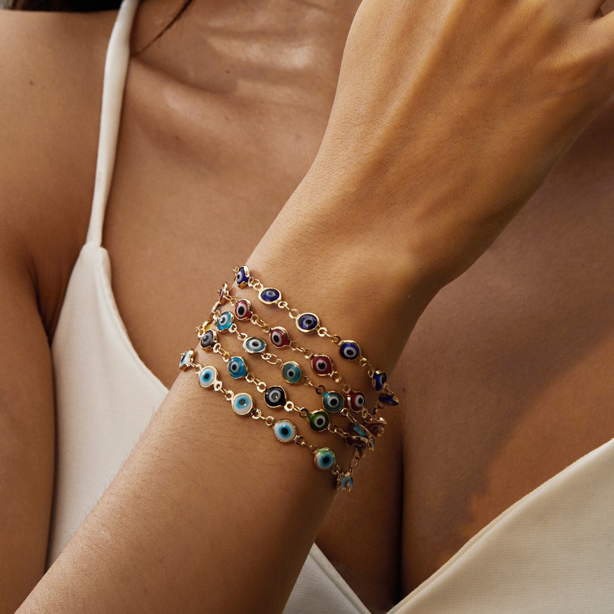 Dainty Multicolor Enamel Evil Eye Bracelet