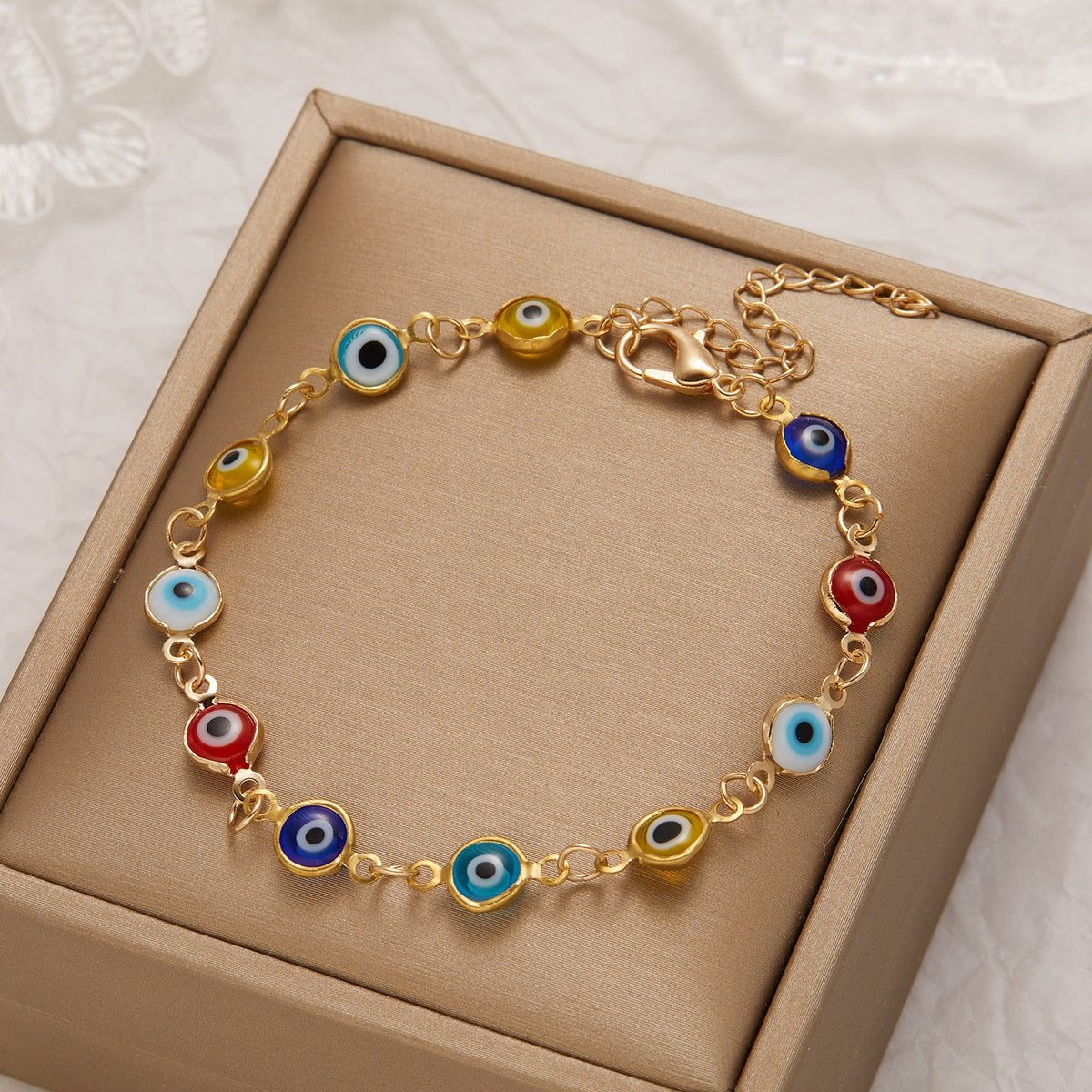 Dainty Multicolor Enamel Evil Eye Bracelet