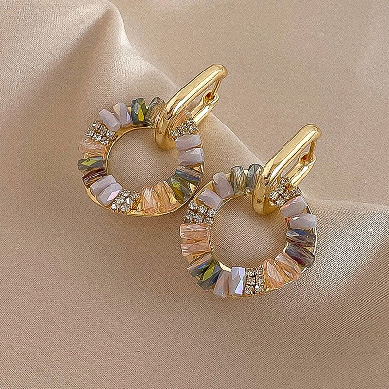 Classy Vintage Iridescent Circle Drop Earrings