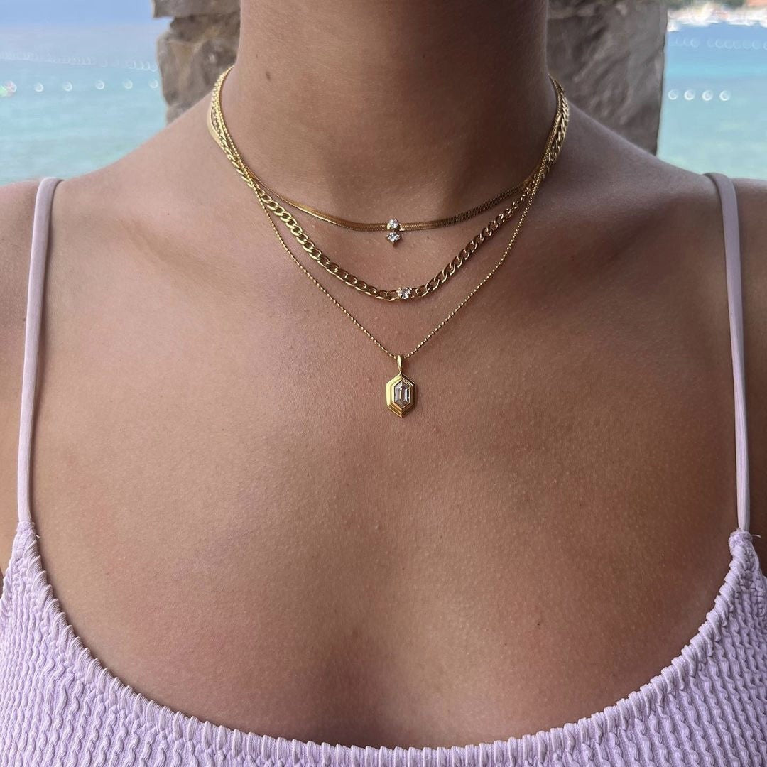 Dainty Geometric Zircon Herringbone Necklace