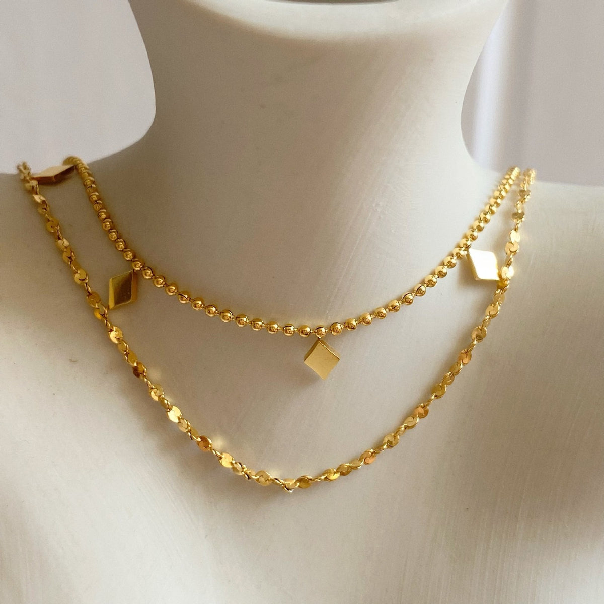 Dainty Layered Geometric Square Necklace