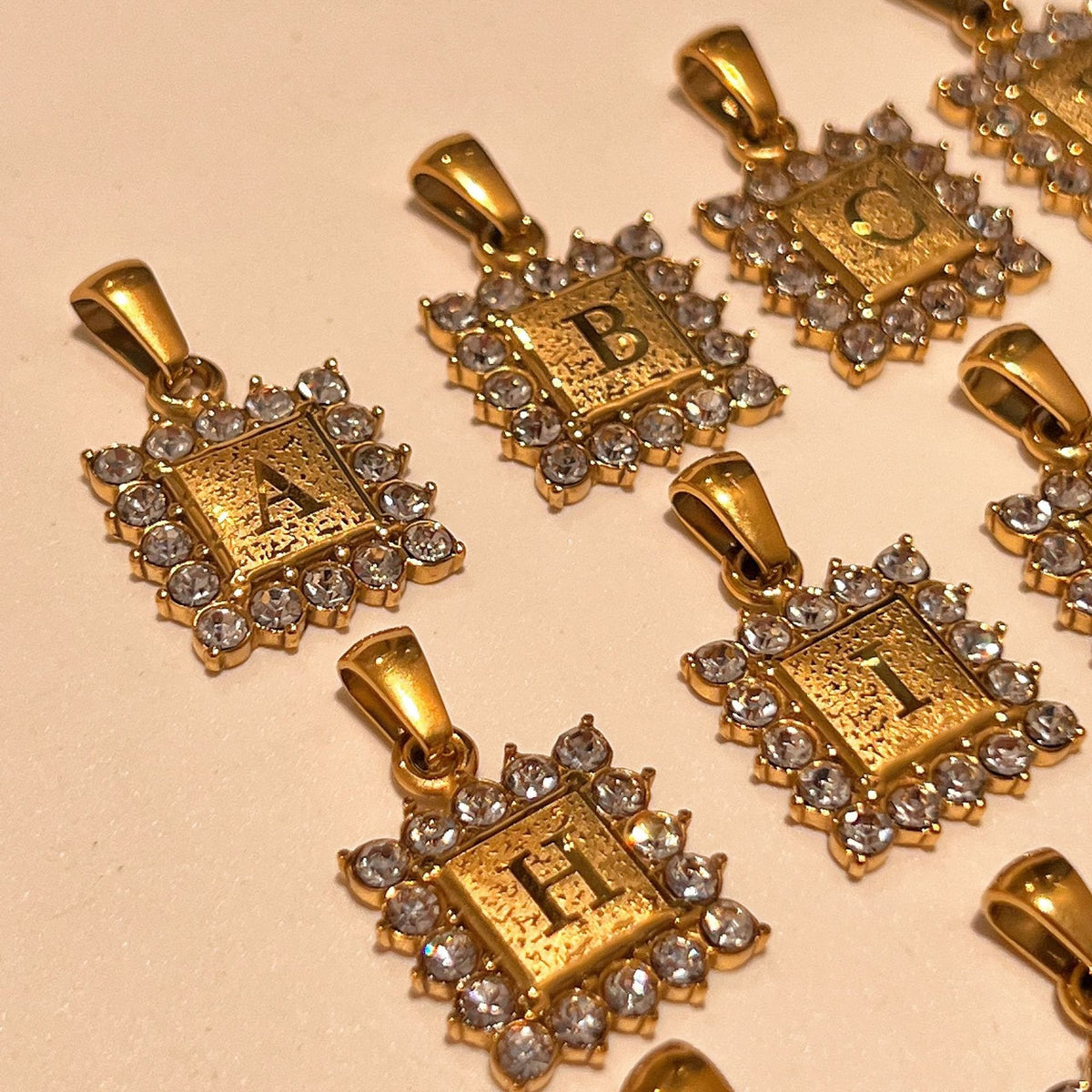 Classy Rhinestone Square Initial Necklace