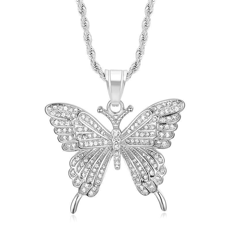 Classy Rhinestone Butterfly Rope Necklace
