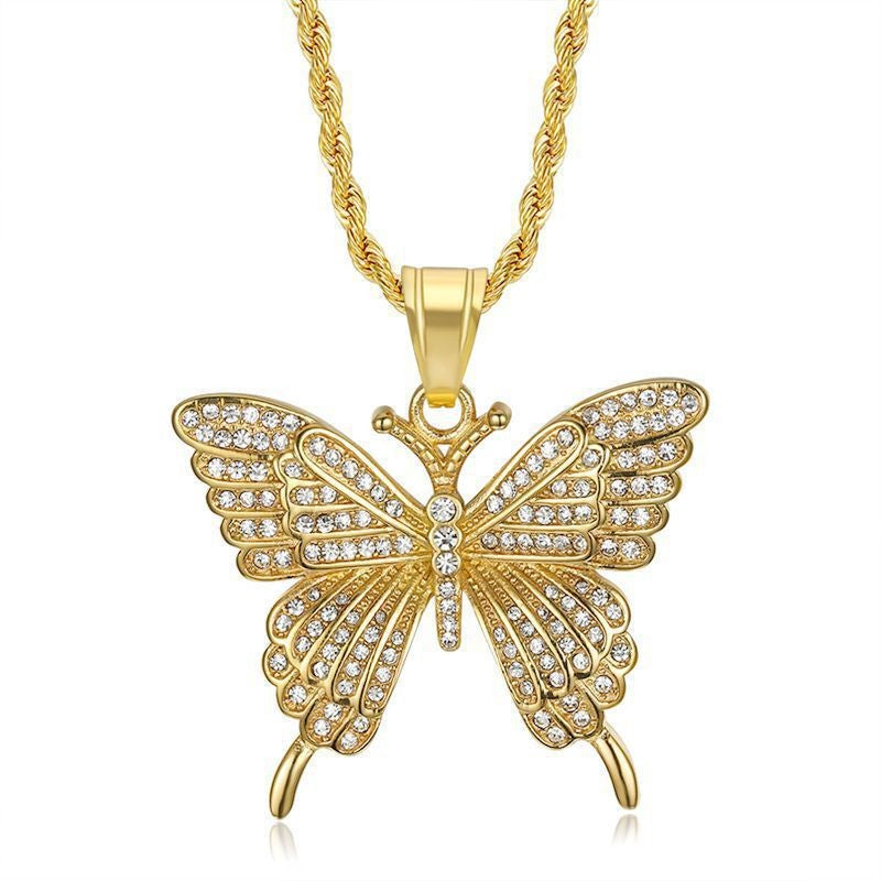 Classy Rhinestone Butterfly Rope Necklace