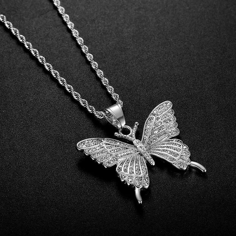 Classy Rhinestone Butterfly Rope Necklace