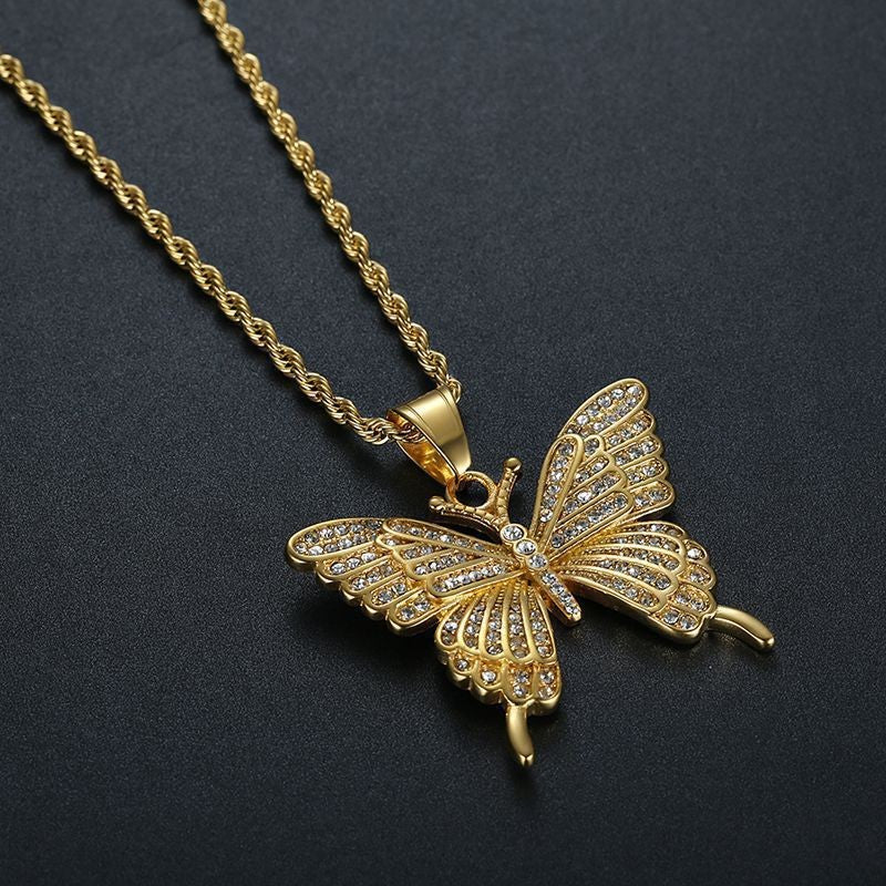 Classy Rhinestone Butterfly Rope Necklace