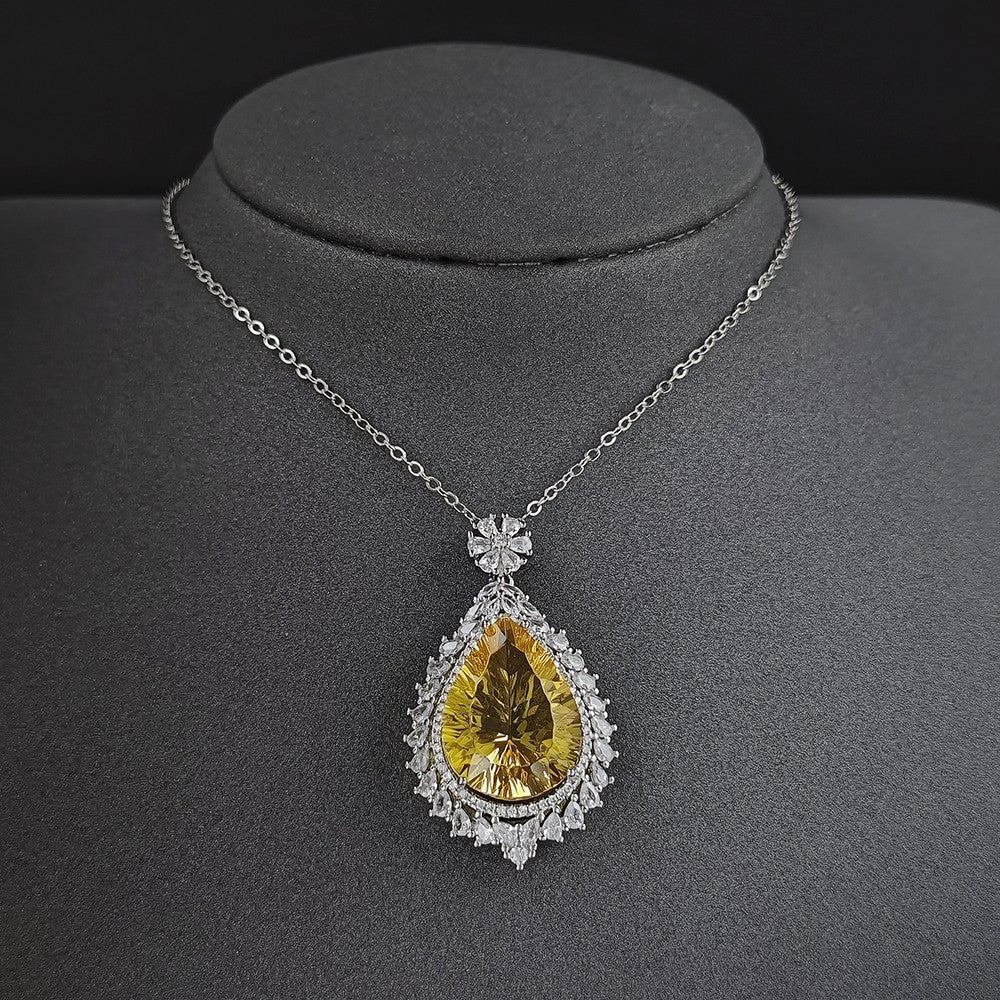 Classy Yellow Pear Cut Pendant Necklace