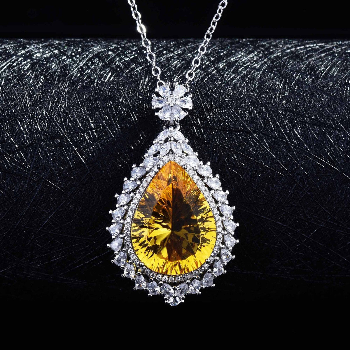 Classy Yellow Pear Cut Pendant Necklace