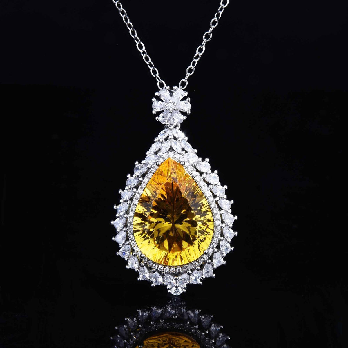 Classy Yellow Pear Cut Pendant Necklace