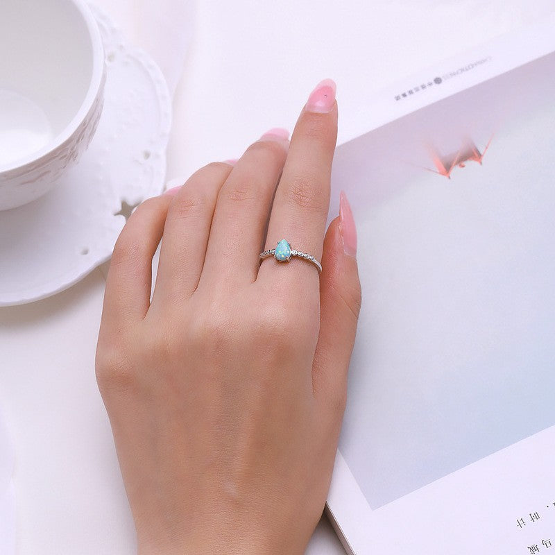 Dainty Opal Teardrop Ring