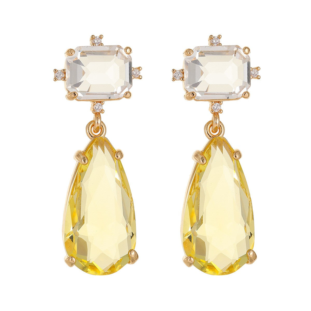Classy Yellow Teardrop Crystal Dangle Earrings