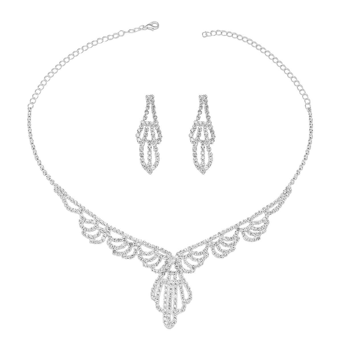 Elegant Rhinestone Floral Necklace & Earring Set
