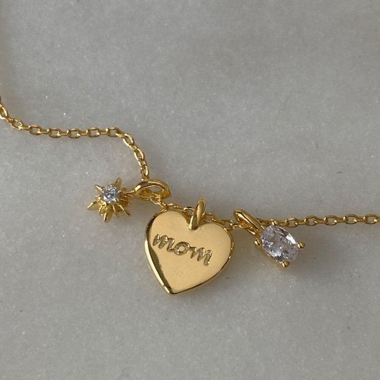 Dainty Mom Heart Charm Necklace