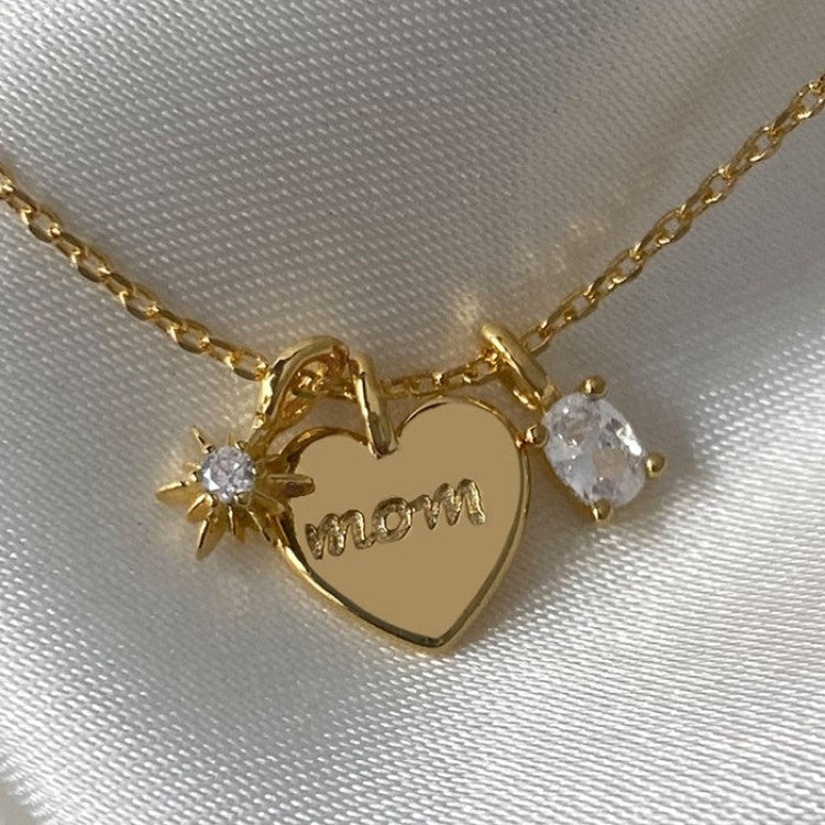 Dainty Mom Heart Charm Necklace